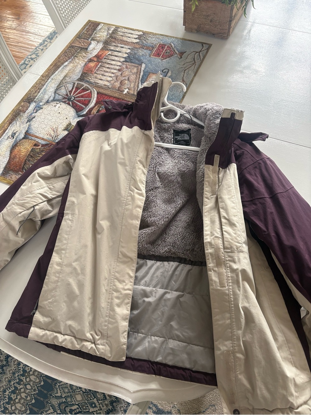 The North Face Two-Tone Insulated Jacket in Cream & Plum